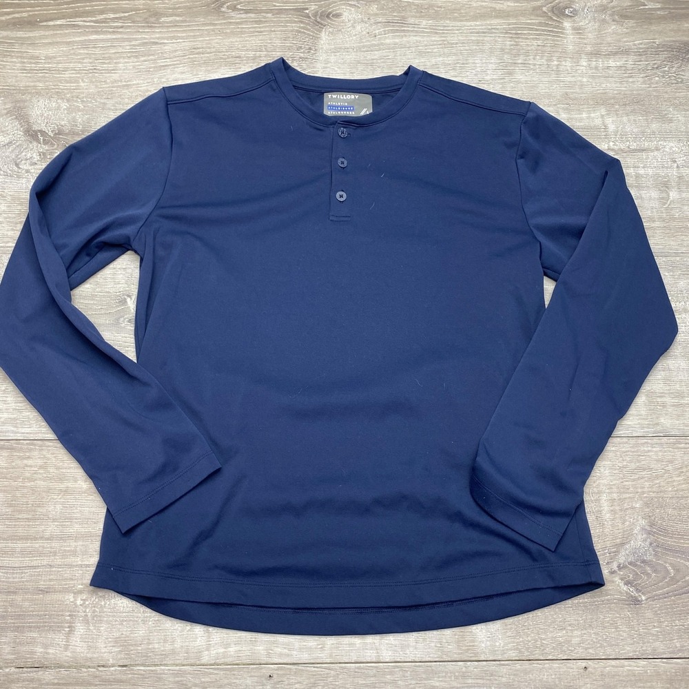 Twillory Shirt Mens Large Blue Long Sleeve Henley Athlounger Performance Top‎